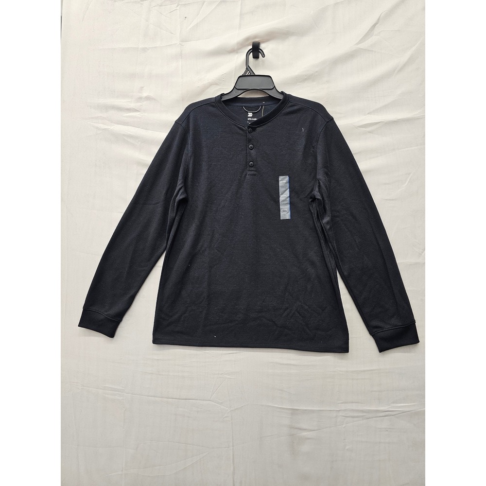All in Motion Mens Long Sleeve Waffle Knit Henley Black Polyester Size Large